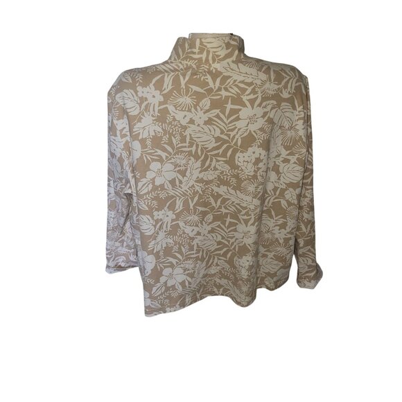 Floral Beige & White Zip-Up Jacket By Weekenders XXL 90% Cotton 10% Spandex Wome - Picture 5 of 5